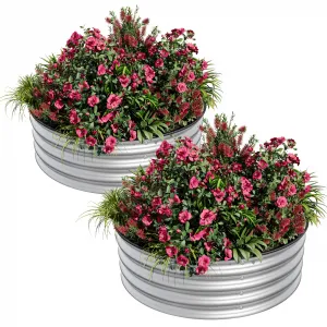 Durable Round Metal Raised Garden Bed Kit – 2PCS 2x1FT Galvanized Planter Boxes, Rust & Corrosion Resistant, Safe Rubber Edge, Open Bottom, Easy Assembly – For Vegetables, Fruits, Flowers – 2-piece set, 2*1FT, Primary Color