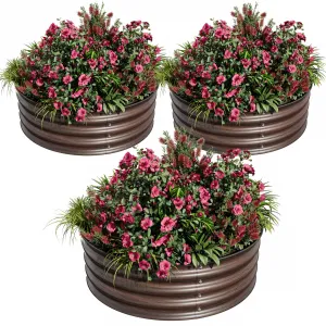 Durable Round Metal Raised Garden Bed Kit – 3PCS 2x1FT Galvanized Planter Boxes, Safe Rubber Edge, Rust & Corrosion Resistant, Open Bottom, Easy Assembly – For Vegetables, Fruits, Flowers – 3-piece set, 2*1FT, Natural Wood Color