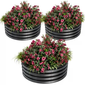Durable Round Metal Raised Garden Bed Kit – 3PCS 2x1FT Galvanized Planter Boxes, Rust & Corrosion Resistant, Safe Rubber Edge, Open Bottom, Easy Assembly – Ideal for Vegetables, Fruits, Flowers – 3-piece set, 2*1FT, Black