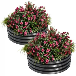Durable Round Metal Raised Garden Bed Kit – 2PCS 2x1FT Galvanized Planter Boxes, Rust & Corrosion Resistant, Safe Rubber Edge, Open Bottom for Drainage, Easy Assembly – Ideal for Vegetables, Flowers, Fruits – 2-piece set, 2*1FT, Black