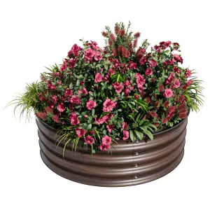 Galvanized Raised Garden Bed – 2 x 1ft Round Metal Planter Box with Safe Rubber Edge, Rust & Corrosion Resistant, Open Bottom, Easy Assembly – Ideal for Vegetables, Flowers, Fruits, Herbs – 1 Piece Set, Natural Wood Color