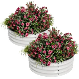 Round Raised Garden Bed, 2PCS 2 x 1ft Galvanized Raised Boxes with Rust, Corrosion Protection, Easy Assembly, Safe Edge, Metal Garden Bed Kit for Planting Vegetables, Fruits, Flowers, White