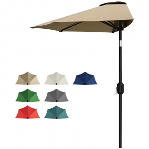 Half Patio Umbrella - 9 ft Patio Umbrella with Easy Crank - Small Canopy for Balcony, Table, or Deck by Pure Garden (Tan)