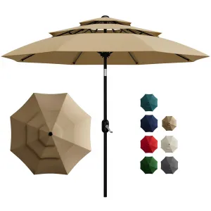 6.5x10 ft Rectangular Patio Umbrellas Outdoor Market Umbrella with Push Button Tilt and Crank, Rectangle Table Umbrellas 6 Sturdy Ribs UV Protection for Pool Garden Backyard Deck, Tan