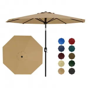 10ft 3-Tier Solar Patio Umbrella, Outdoor Market Sun Shade for Backyard, Deck, Poolside w/ 24 LED Lights, Tilt Adjustment, Easy Crank, 8 Ribs - Tan