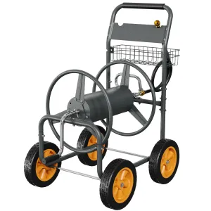 Garden Hose Reel Cart with 4 Wheels-Heavy Duty Garden Hose Cart with Connector,Portable Metal Water Hoses Storage Carts for Outside,Holds 300FT 5/8in Hoses