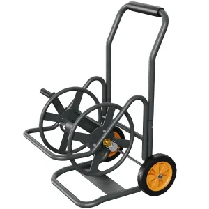 Garden Hose Reel Cart with 2 Wheels-Heavy Duty Garden Hose Cart with Connector,Portable Metal Water Hoses Storage Carts for Outside,Holds 200FT 5/8in Hoses, Removable Handrail