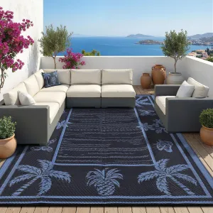 Outdoor Rug 8x10 Waterproof Reversible Plastic Straw Tropical Leaf UV-Resistant Patio Deck Camping Mat