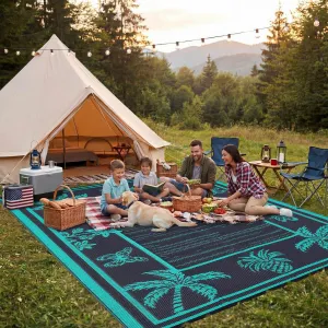 Outdoor Rug 9x12 Waterproof Reversible Polypropylene Durable UV-Protected Quick-Dry Patio Deck Balcony Camping