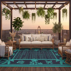 Outdoor Rug 8x10 Waterproof Reversible Polypropylene Durable UV-Protected Lightweight Patio Deck Balcony Camping