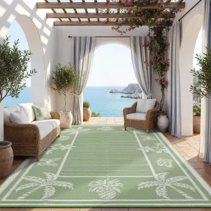 Outdoor Rug 9x12 Waterproof Reversible Plastic Straw Tropical Leaf Design UV-Resistant Camping Patio Deck Mat