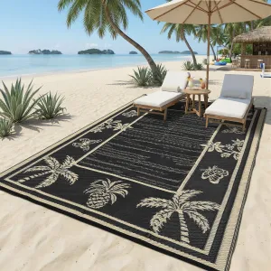 Outdoor Rug 8x10 Waterproof Reversible Plastic Straw Tropical Leaf Design UV-Resistant Patio Deck Camping Mat