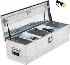 Aluminum Diamond Plate Tool Box 13x13x39 Inch, Heavy Duty Truck Toolbox with Sliding Shelf, Waterproof Truck Storage Organizer Chest for Pick Up Truck RV Trailer with Lock & Keys, Silver