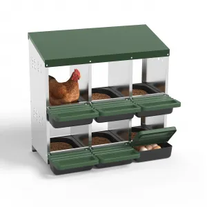 6-Hole Chicken Nesting Box Metal Coop with Roll Away Design & Ventilation Holes Galvanized Steel Removable Lid Green for Backyard & Small Farms
