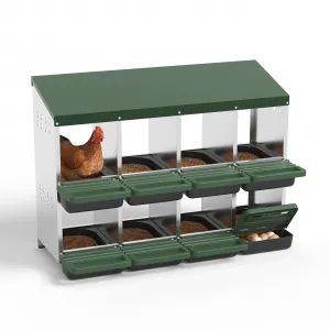 8-Hole Chicken Nesting Box with Roll Away Design, Ventilation Holes, Galvanized Steel, Removable Lid, Easy Egg Collection, Green, for Chicken and Duck Coops