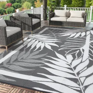 Outdoor Waterproof Reversible Rug – Modern Grey & White Plastic Patio Carpet, UV & Fade Resistant, Non-Slip, Easy Clean – For Garden, Deck, Porch, Backyard, Camping, 8x10ft