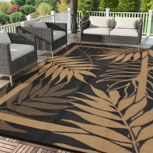 Heavy Duty Outdoor Black Brown Plastic Mat - Waterproof Reversible Area Rug for Patio, Garden, Backyard, Picnic - Modern Design, Weather & UV Resistant, Easy Clean, 9x12ft , Black Brown