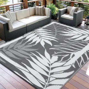 Waterproof Reversible Outdoor Rug - Heavy Duty Grey White Plastic Mat for Patio, Garden, Deck, Camping, Picnic - UV Resistant, Easy Clean, 9x12ft