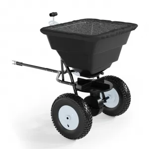85 lbs Tow Behind Broadcast Spreader, Adjustable Flow & 9.8 ft Spread Width, Steel Frame, Universal Hitch for Lawn Tractor, Fertilizer Seed Salt Spreader
