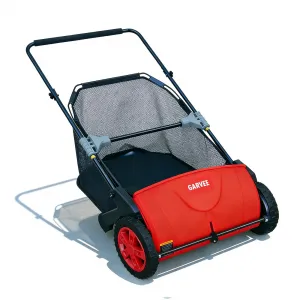 21" Push Lawn Sweeper, Manual Yard Leaf Sweeper with 3.5 Cu. Ft. Hopper, Height Adjustable Brushes, Foldable Grass & Leaf Collector for Lawn & Driveway