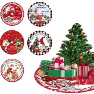 120CM Cartoon Christmas Tree Skirt with Snowflake Deer Snowman Pattern for Indoor Outdoor Merry Christmas Holiday Party Decor Gingerbread Man Forester