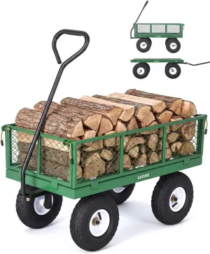 Outdoor Utility Cart 400LBS Capacity 10" Pneumatic Tires Steel Frame Removable Mesh Panels Green for Gardening & Landscaping