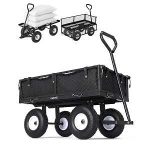 Outdoor Utility Cart 400LBS Capacity 10" Pneumatic Tires Steel Frame Removable Mesh Panels Black Gardening & Landscaping