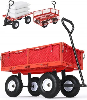 Outdoor Utility Cart Heavy-Duty 400LBS Load 10" Pneumatic Tires Steel Frame Removable Mesh Panels Red Garden Landscaping