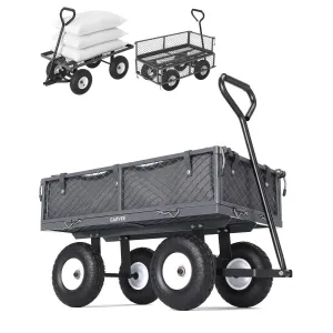 Outdoor Utility Cart 400LBS Capacity 10" Pneumatic Tires Steel Frame Removable Mesh Panels Grey for Gardening & Landscaping
