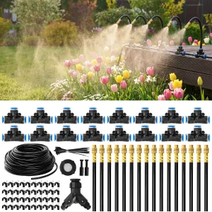 98ft Drip Irrigation System – 1/4" Adjustable Atomizing Sprinklers – Automatic Watering Kit – Durable PVC Tubing – Easy DIY Installation – Ideal for Garden, Lawn, Greenhouse, Raised Beds – Black