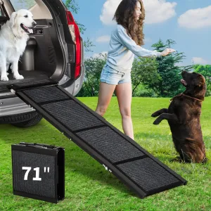 Heavy Duty Dog Ramp for Cars, 71" x 17" Folding Pet Ramp for Large Dogs with Non-Slip Surface Portable Dog Car Ramp for SUV Car, RVs & Truck, Outdoor Dog Ramp Up to 270 LBS