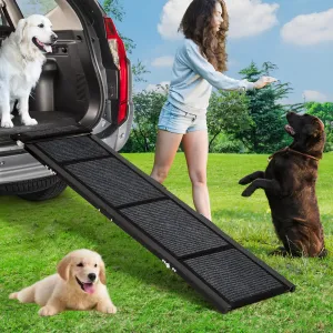 63"×20" Portable Aluminum Dog Car Ramp, Folding Pet Ramp for Large Dogs with Non-Slip Surface Portable Dog Car Ramp for SUV Car & Truck, Outdoor Dog Ramp Up to 250 LBS