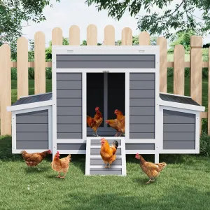 55" Wooden Chicken Coop for 4-6 Chickens with Dual Nesting Boxes & Waterproof Roof, Wood & Metal, Lockable Doors & Ventilated Mesh, Outdoor Backyard Poultry Cage