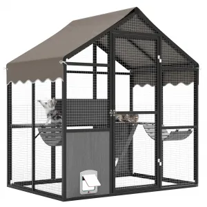 Catio Outdoor Cat Enclosure, Large Catio with Weatherproof Roof, Channels & Side Door, UV Proof Cover, Huge Condo, Platform, Aluminum Outdoor Cat Enclosure, 70"Lx48"Wx76"H