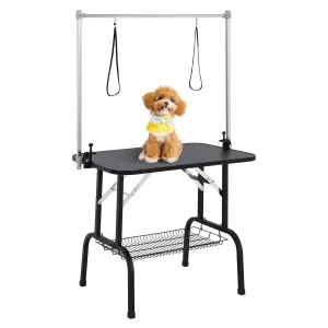 36" Dog Grooming Table, Adjustable Height Pet Drying Desktop Foldable Pet Grooming Table Station with Arms, Noose, Mesh Tray 330LBS Capacity for Home and Pet Salon