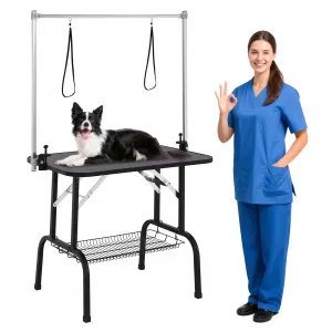 46" Dog Grooming Table, Adjustable Height Pet Drying Desktop Foldable Pet Grooming Table Station with Arms, Noose, Mesh Tray 330LBS Capacity for Home and Pet Salon