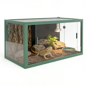 120 Gallon Reptile Terrarium 48"x24"x24", Large Bearded Dragon Tank with Sliding Glass Doors, Heavy-Duty Screen Top Ventilation, Anti-Escape Enclosure for Lizards & Snakes, Green