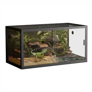 120 Gallon Reptile Terrarium 48"x24"x24", Large Bearded Dragon Tank with Sliding Glass Doors, Heavy-Duty Screen Top Ventilation, Anti-Escape Enclosure for Lizards & Snakes, Black