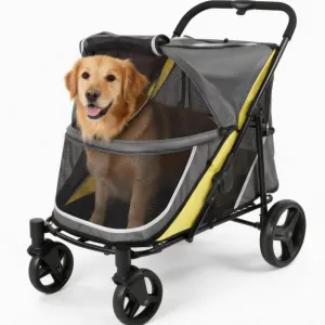 Dog Stroller for Large and Medium Dogs, Easy-Fold Dual Entry Pet Wagon with One-Foot Brake, All-Terrain Cart with Air Mesh, Holds Pets Up to 176 Lbs