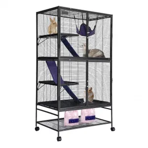 Metal Cat Cage 64 Inch Tall Multi-Level Ferret Cage for Small Animals Indoor Outdoor Playpen with Hammock Detachable Metal Wire Kennel for Cats Chinchilla Rabbit Guinea Pigs