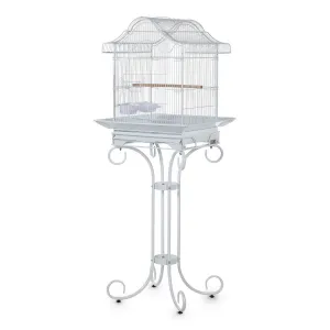 Decorative Metal Bird Cage with Stand, 57.3” Tall Spacious Aviary with Portable Handle, Removable Tray, 4 Bowls & Perches, Split Design for Parrots, Canaries, Budgies