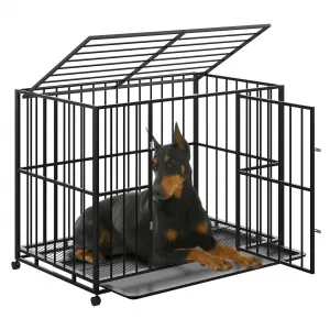 48 Inch Dog Crate for Large Sized Dogs, Heavy Duty Stainless Steel Indoor Kennel Escape-Proof with Wheels and Removable Tray, Indestructible Dog Cage Stackable for High Anxiety Dogs