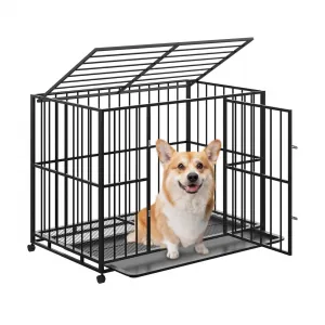36 Inch Dog Crate for Small Sized Dogs, Heavy Duty Stainless Steel Dog Kennel Indoor Escape Proof with Wheels and Removable Tray, Stackable Dog Cage for High Anxiety Dogs