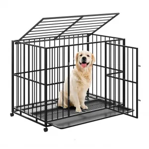 42 Inch Dog Crate for Medium Sized Dogs, Heavy Duty Stainless Steel Dog Kennel Escape-Proof with Wheels and Removable Tray, Indestructible Dog Cage Stackable for High Anxiety Dogs