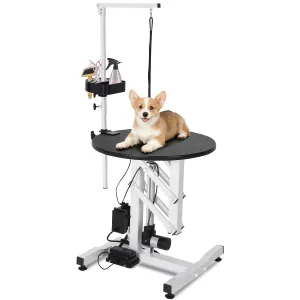 24 Inch Electric Lift Dog Grooming Table, Portable Round Professional Pet Grooming Table with Adjustable Overhead Arms and Pedals, for Small and Medium Dogs at Home, Capacity 250 LBS