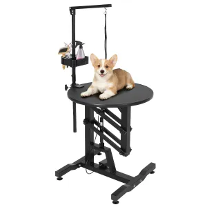 24“ Hydraulic Lift Pet Grooming Table, Adjustable Cat Drying Rotating Desktop - Foldable, Adjustable Arm, Portable, Non-Slip Dog Grooming Table for Dogs at Home, Capacity 250 LBS