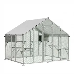 94.5" Extra Large Outdoor Catio Cat Enclosure, Galvanized Steel Cat Patio with Waterproof UV-Resistant Roof, Cats Shelter with 7 Platforms and 2 Resting Box for Backyard Patio