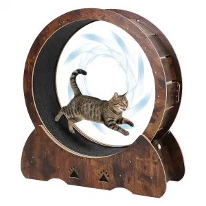 Low Noise Wooden Cat Exercise Wheel, 34" Indoor Cat Running and Training with Carpeted Removable Treadmill, Quiet TPE Rollers, Smooth Performance, Safety Lock for Cats Fitness