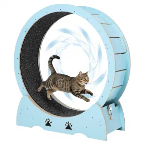 Low Noise Wooden Cat Exercise Wheel, 34" Indoor Cat Running and Training with Carpeted Removable Treadmill, Quiet TPE Rollers, Smooth Performance, Safety Lock for Cats Fitness, Mint Green