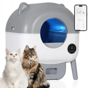 Automatic Self Cleaning Litter Box, 76L Capacity Extra Large Automatic Cat Litter Box for Multiple Cats, Smart Safety Sensors, App Control, Low Noise, Washable Tray & Trash Bag, Gray